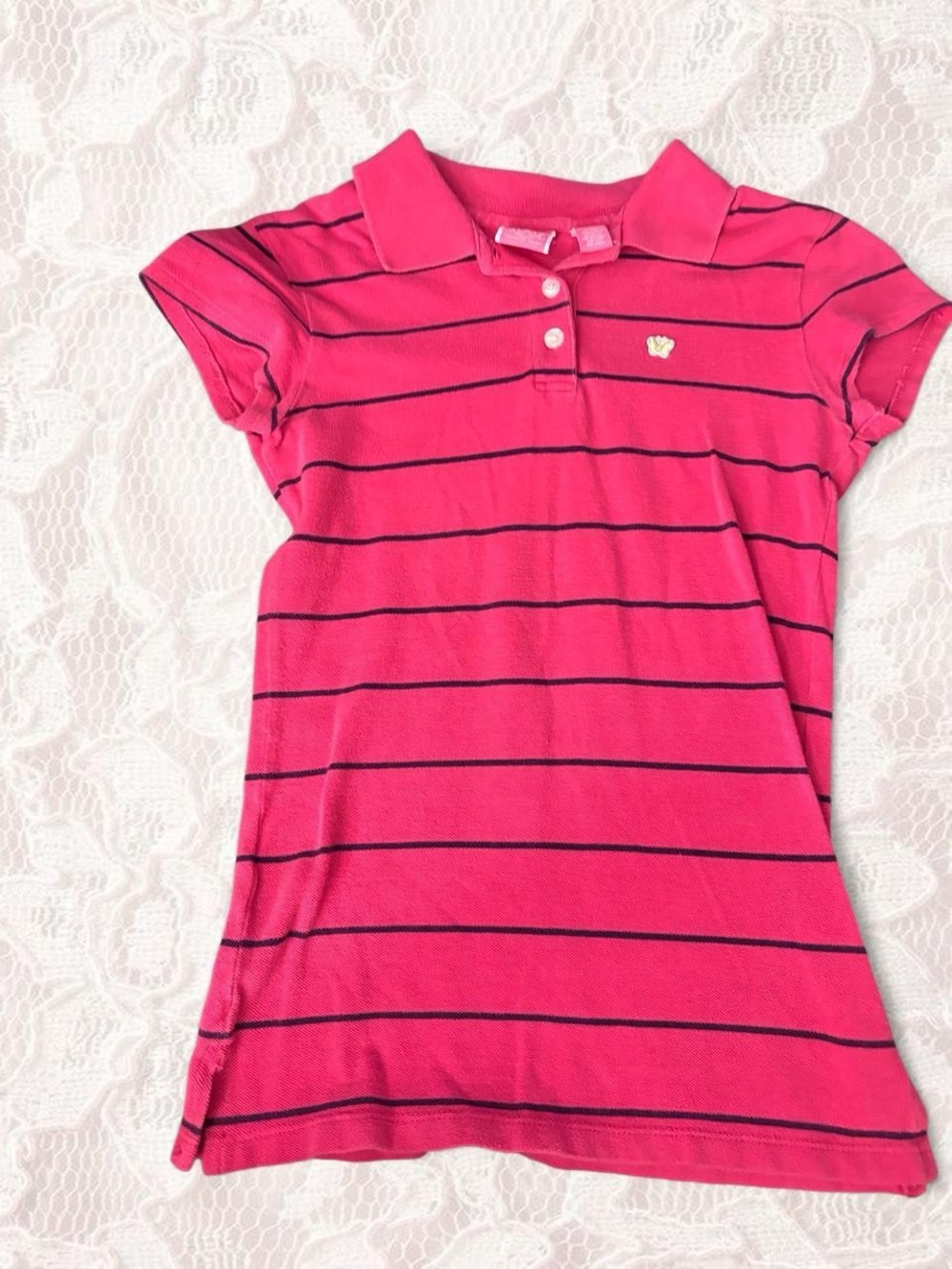 Aeropostale Hot Pink Polo Shirt with Navy Stripes